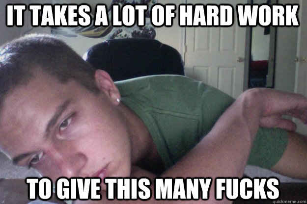 It takes a lot of hard work To give this many fucks  Hardcore Redditor