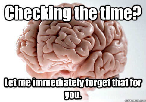 Checking the time? Let me immediately forget that for you.  - Checking the time? Let me immediately forget that for you.   Scumbag Brain