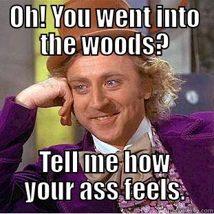 OH! YOU WENT INTO THE WOODS? TELL ME HOW YOUR ASS FEELS. Condescending Wonka