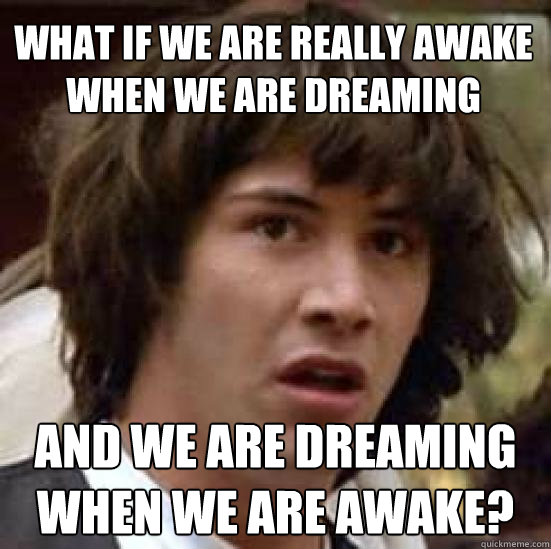 What if we are really awake when we are dreaming and we are dreaming when we are awake?  conspiracy keanu