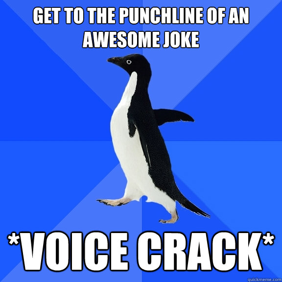 get to the punchline of an awesome joke *VOICE CRACK*  Socially Awkward Penguin