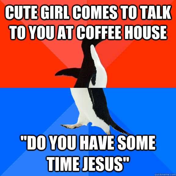 cute Girl comes to talk to you at coffee house 
