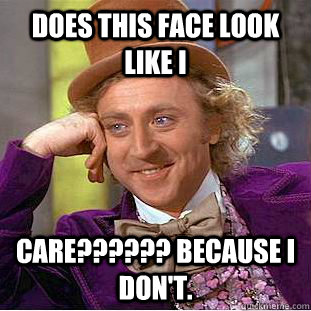 does this face look like i  care?????? because i don't. - does this face look like i  care?????? because i don't.  Condescending Wonka