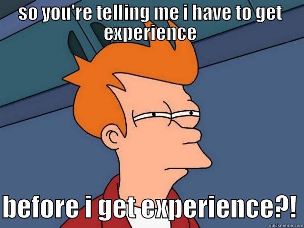 SO YOU'RE TELLING ME I HAVE TO GET EXPERIENCE  BEFORE I GET EXPERIENCE?! Futurama Fry