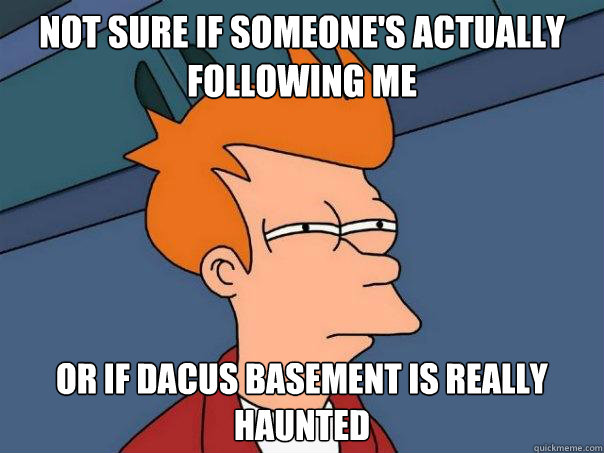 Not sure if someone's actually following me Or if Dacus basement is really haunted   Futurama Fry