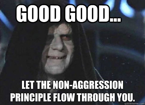 good good... Let the non-aggression principle flow through you. - good good... Let the non-aggression principle flow through you.  Let the hate flow through you