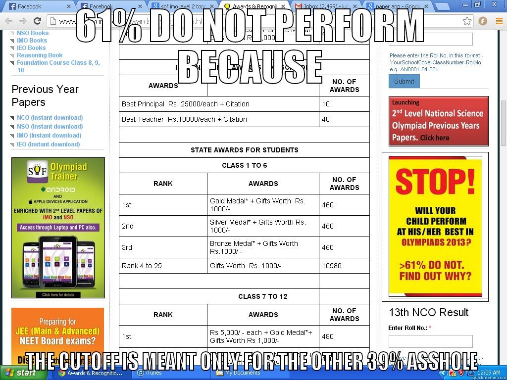 61% DO NOT PERFORM BECAUSE THE CUTOFF IS MEANT ONLY FOR THE OTHER 39% ASSHOLE Misc