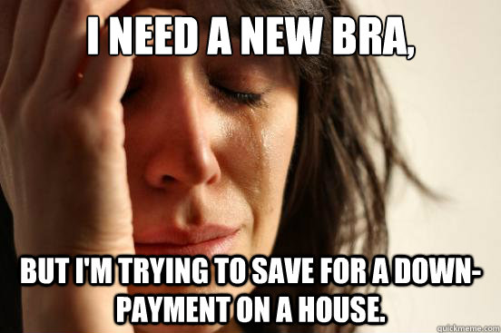 I need a new bra, but I'm trying to save for a down-payment on a house. - I need a new bra, but I'm trying to save for a down-payment on a house.  First World Problems