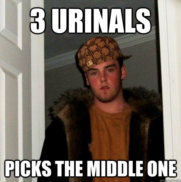 3 urinals picks the middle one - 3 urinals picks the middle one  Scumbag Steve