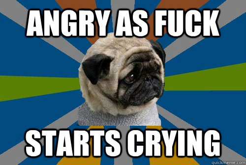 angry as fuck starts crying  Clinically Depressed Pug