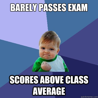 barely passes exam scores above class average  Success Kid
