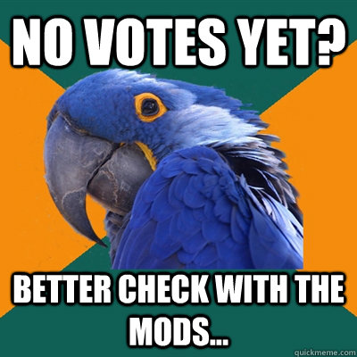 No votes yet? better check with the mods...  Paranoid Parrot
