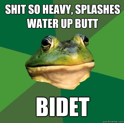 shit so heavy, splashes water up butt BIDET  Foul Bachelor Frog
