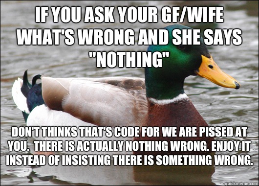 If you ask your gf/wife what's wrong and she says 