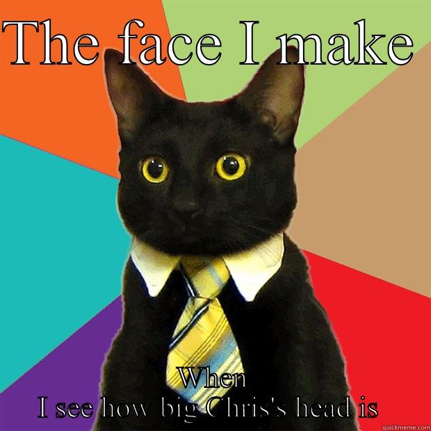Funny meme - THE FACE I MAKE  WHEN I SEE HOW BIG CHRIS'S HEAD IS  Business Cat