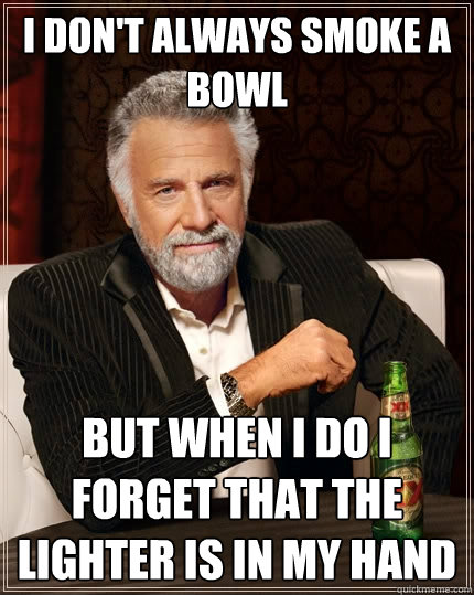 I don't always smoke a bowl but when I do I forget that the lighter is in my hand   The Most Interesting Man In The World