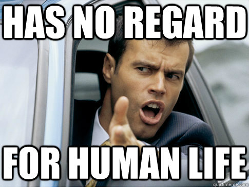 Has no regard for human life  Asshole driver