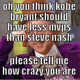OH YOU THINK KOBE BRYANT SHOULD HAVE LESS MVPS THAN STEVE NASH PLEASE TELL ME HOW CRAZY YOU ARE Creepy Wonka