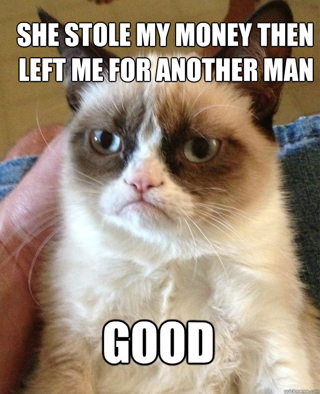 She stole my money then left me for another man GOOD  grumpycat