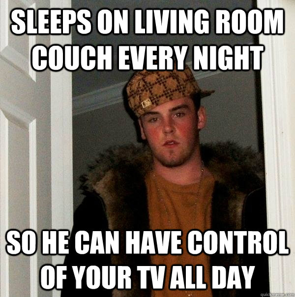 Sleeps on living room couch every night so he can have control of your TV all day  Scumbag Steve