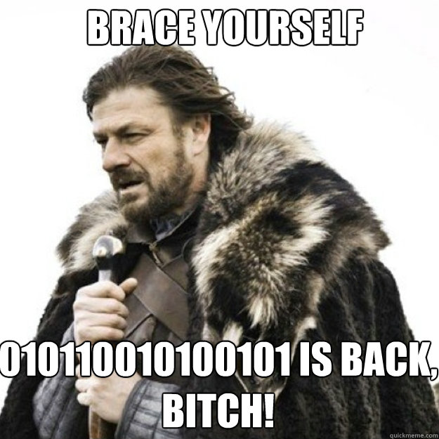 BRACE YOURSELF  010110010100101 is back, bitch!  Brace yourself