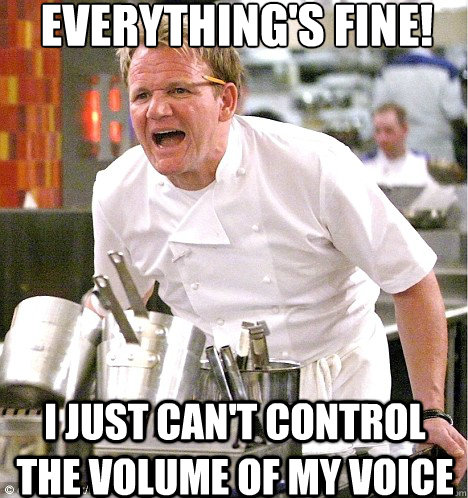 everything's fine! i just can't control the volume of my voice  Angry Chef