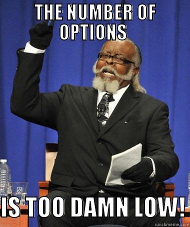  THE NUMBER OF OPTIONS  IS TOO DAMN LOW! The Rent Is Too Damn High