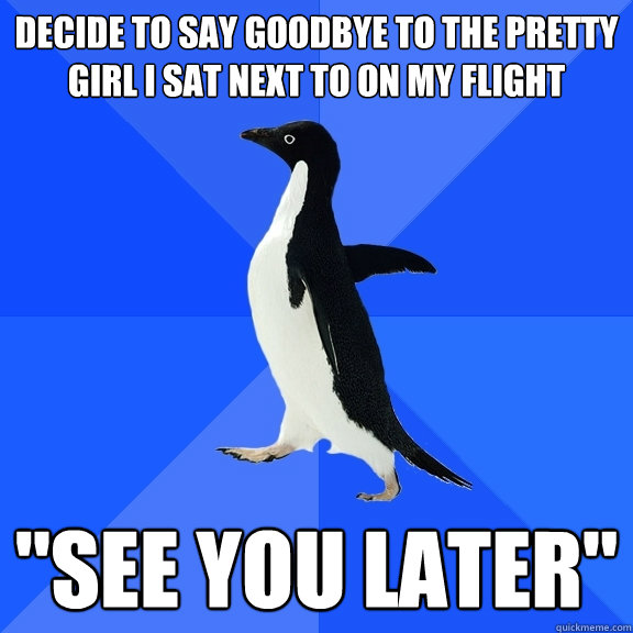 Decide to say goodbye to the pretty girl I sat next to on my flight 