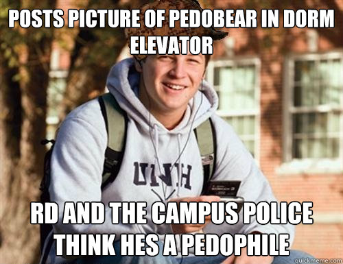 Posts picture of pedobear in dorm elevator RD and the campus police think hes a pedophile   College Freshman