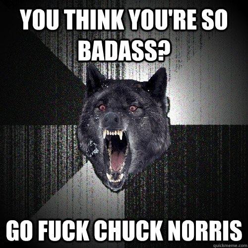 you think you're so badass? go fuck chuck norris  Insanity Wolf