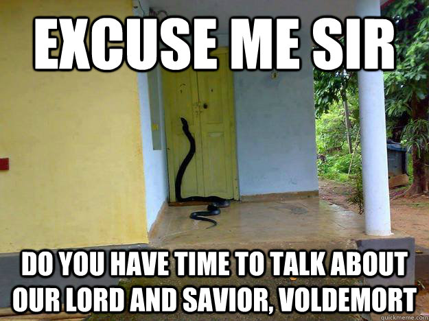 Excuse me sir Do you have time to talk about our Lord and Savior, voldemort - Excuse me sir Do you have time to talk about our Lord and Savior, voldemort  Jehovas snake