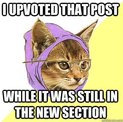 I upvoted that post while it was still in the new section  Hipster Kitty