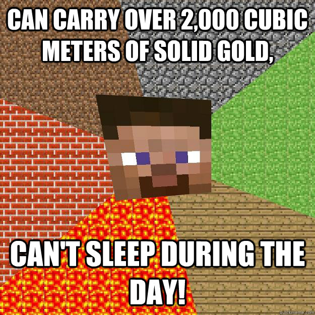 Can carry over 2,000 cubic meters of solid gold, Can't sleep during the day! - Can carry over 2,000 cubic meters of solid gold, Can't sleep during the day!  Minecraft