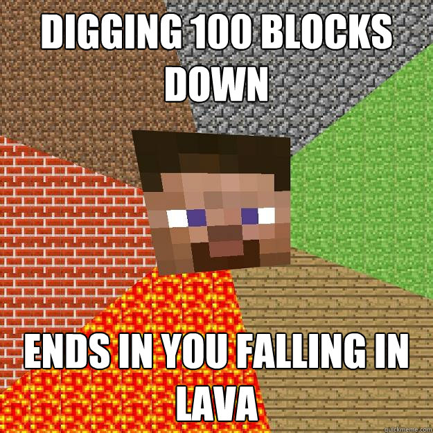 Digging 100 Blocks Down Ends in you falling in lava  Minecraft