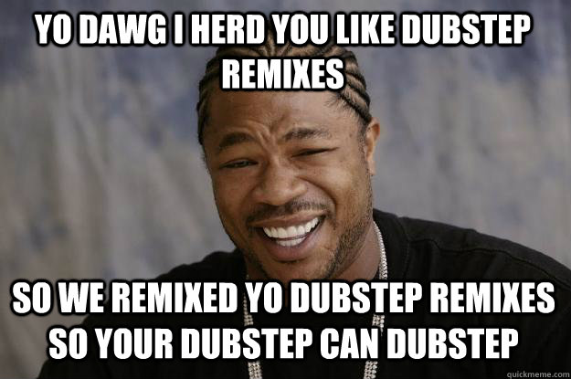 Yo Dawg I herd you like dubstep remixes so we remixed yo dubstep remixes so your dubstep can dubstep  Xzibit meme