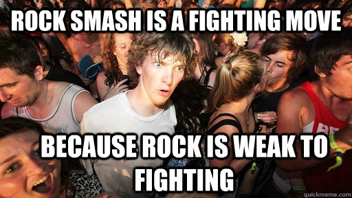 Rock smash is a fighting move because rock is weak to fighting  Sudden Clarity Clarence