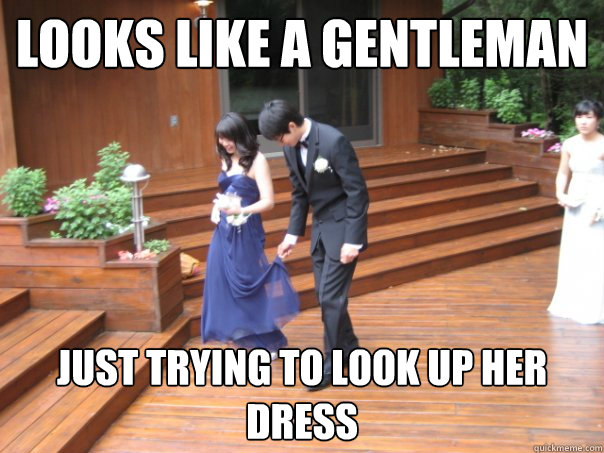 LOOKS LIKE A GENTLEMAN JUST TRYING TO LOOK UP HER DRESS  