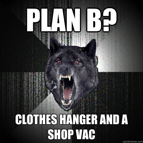 Plan B? clothes hanger and a shop vac  Insanity Wolf