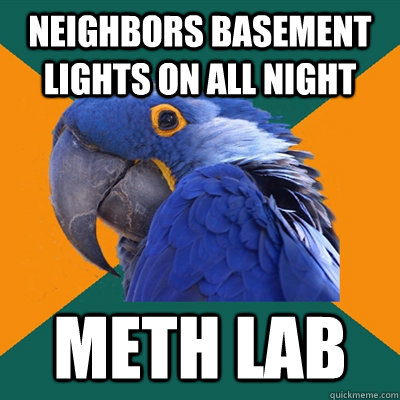 Neighbors basement lights on all night meth lab  Paranoid Parrot