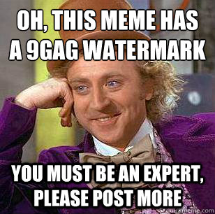 Oh, this meme has a 9gag watermark you must be an expert, please post more  Condescending Wonka