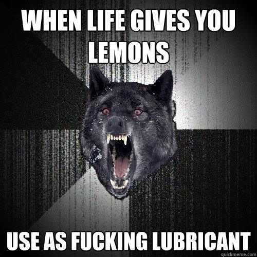 when life gives you lemons use as fucking lubricant  Insanity Wolf