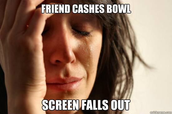 friend cashes bowl screen falls out  First World Problems