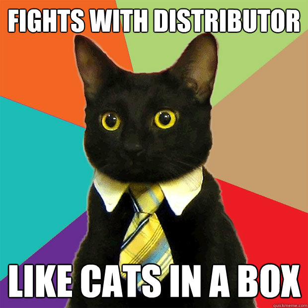 fights with distributor Like cats in a box  Business Cat