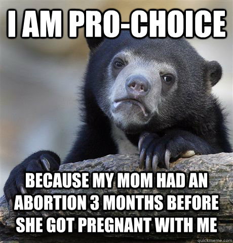 I am pro-choice because my mom had an abortion 3 months before she got pregnant with me - I am pro-choice because my mom had an abortion 3 months before she got pregnant with me  Confession Bear