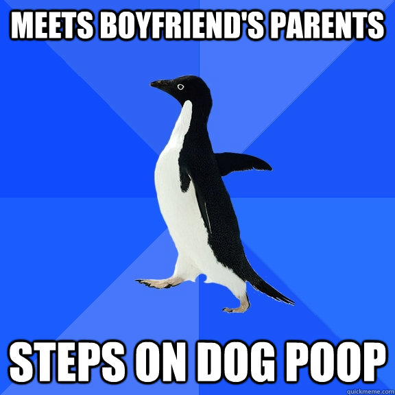 Meets boyfriend's parents Steps on dog poop  Socially Awkward Penguin