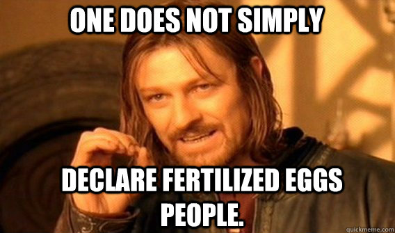 One does not simply declare fertilized eggs people.  Boromir