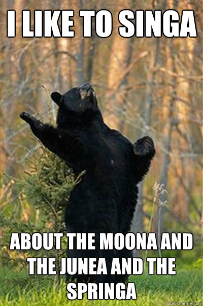 I like to singa About the moona and the junea and the springa  Fabulous Bear
