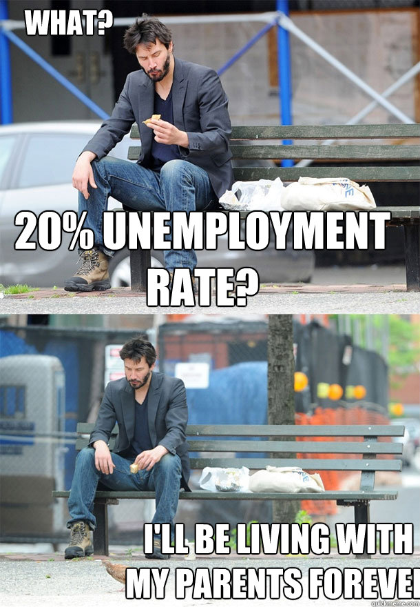 20% unemployment rate? I'll be living with my parents forever What?  Sad Keanu