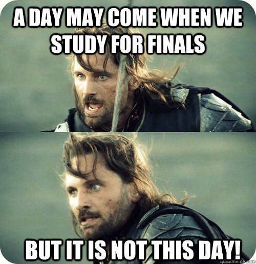 A day may come when we study for finals But it is not this day!  Aragorn Inspirational Speech