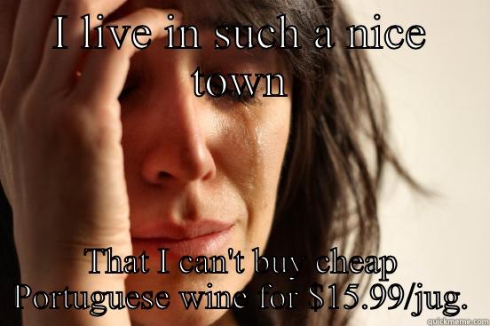 I LIVE IN SUCH A NICE TOWN THAT I CAN'T BUY CHEAP PORTUGUESE WINE FOR $15.99/JUG. First World Problems